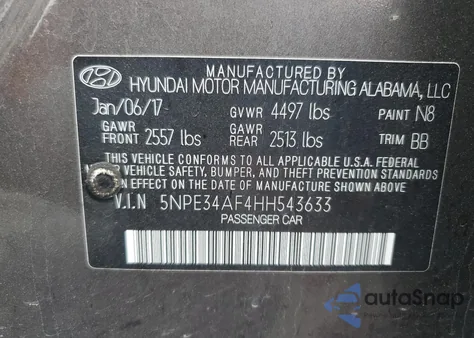 2017 Hyundai Sonata Sport from USA, damaged, VIN 5NPE34AF4HH543633